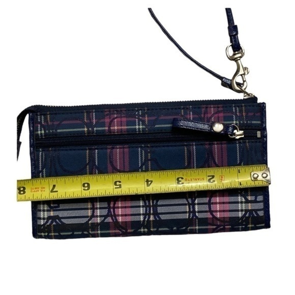Coach purple pink plaid large wristlet bag